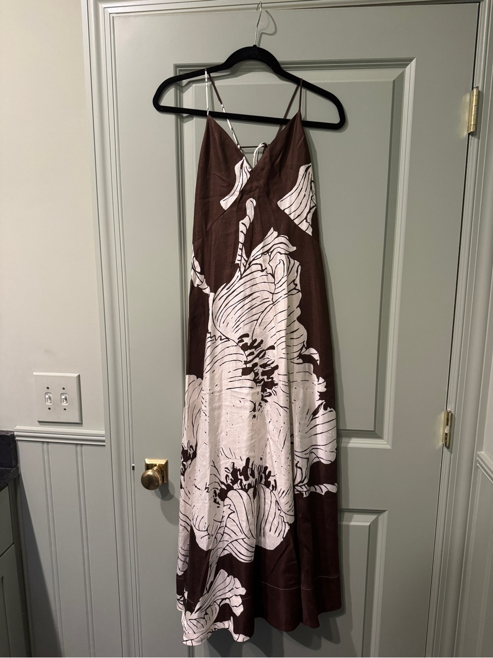 NWT Banana Republic Brown Maxi Slip Dress with White Floral Print